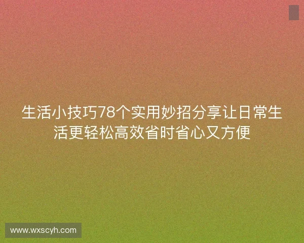 生活小技巧78个实用妙招分享让日常生活更轻松高效省时省心又方便